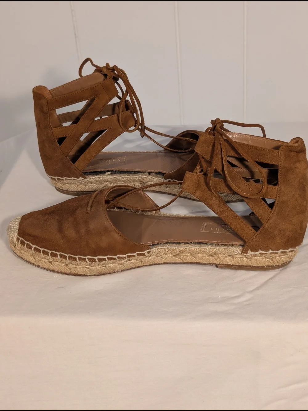 Aquazzura Brown Suede Lace-Up Espadrilles